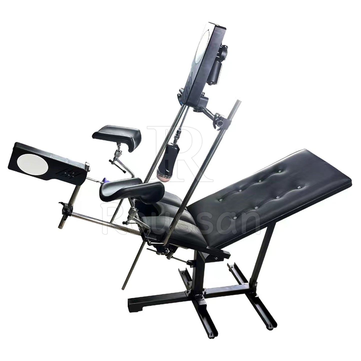 Obedience Chair with 2 Sex Machines, Fully Reclined, Arms Back