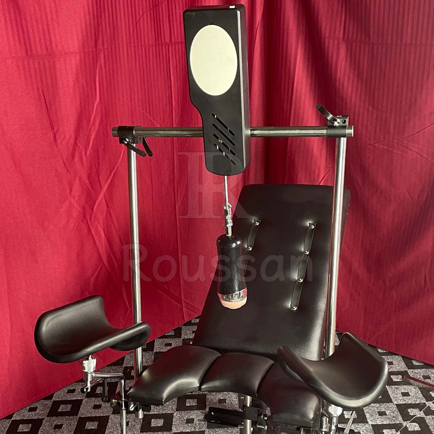 Obedience Chair with 1 Roussan Sex Machine, Fitted with Male Masturbator, Used for Penis Stroking