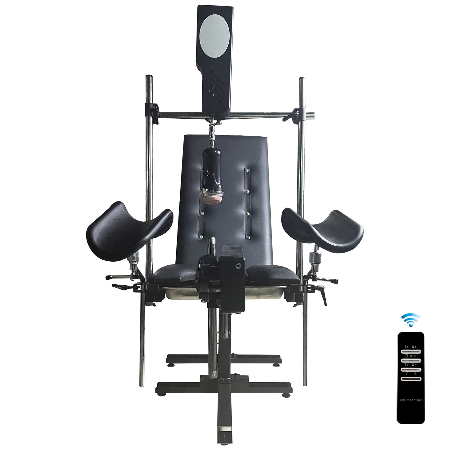 Extreme Restraints Obedience Chair with Roussan Wireless Control Sex Machine, 120-watt Motor, Silicone Dildo
