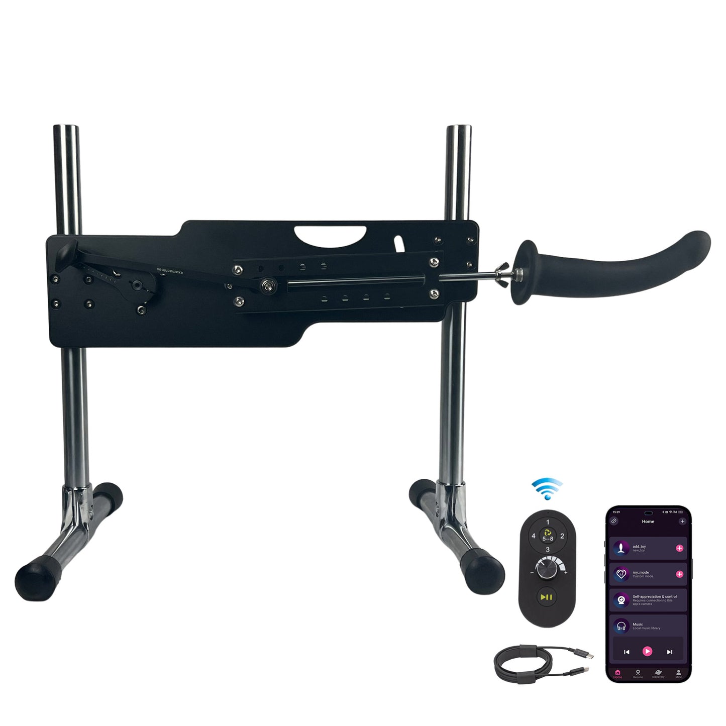 Roussan App Controlled Sex Machine Elves with Wireless/Wired Control, 120-watt Motor, Silicone Dildo & Crystal Wand