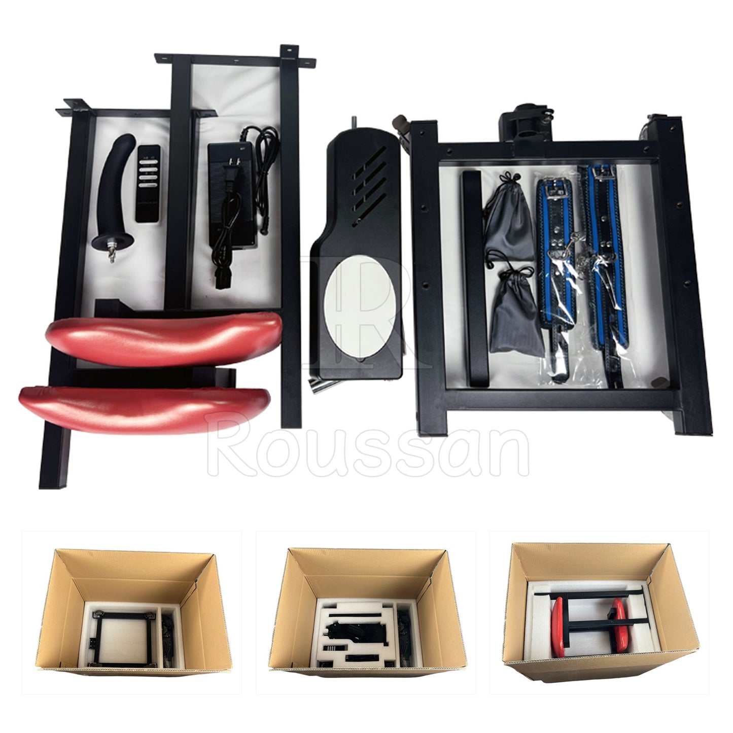 Slave Stool with Roussan Sex Machine - Packaging