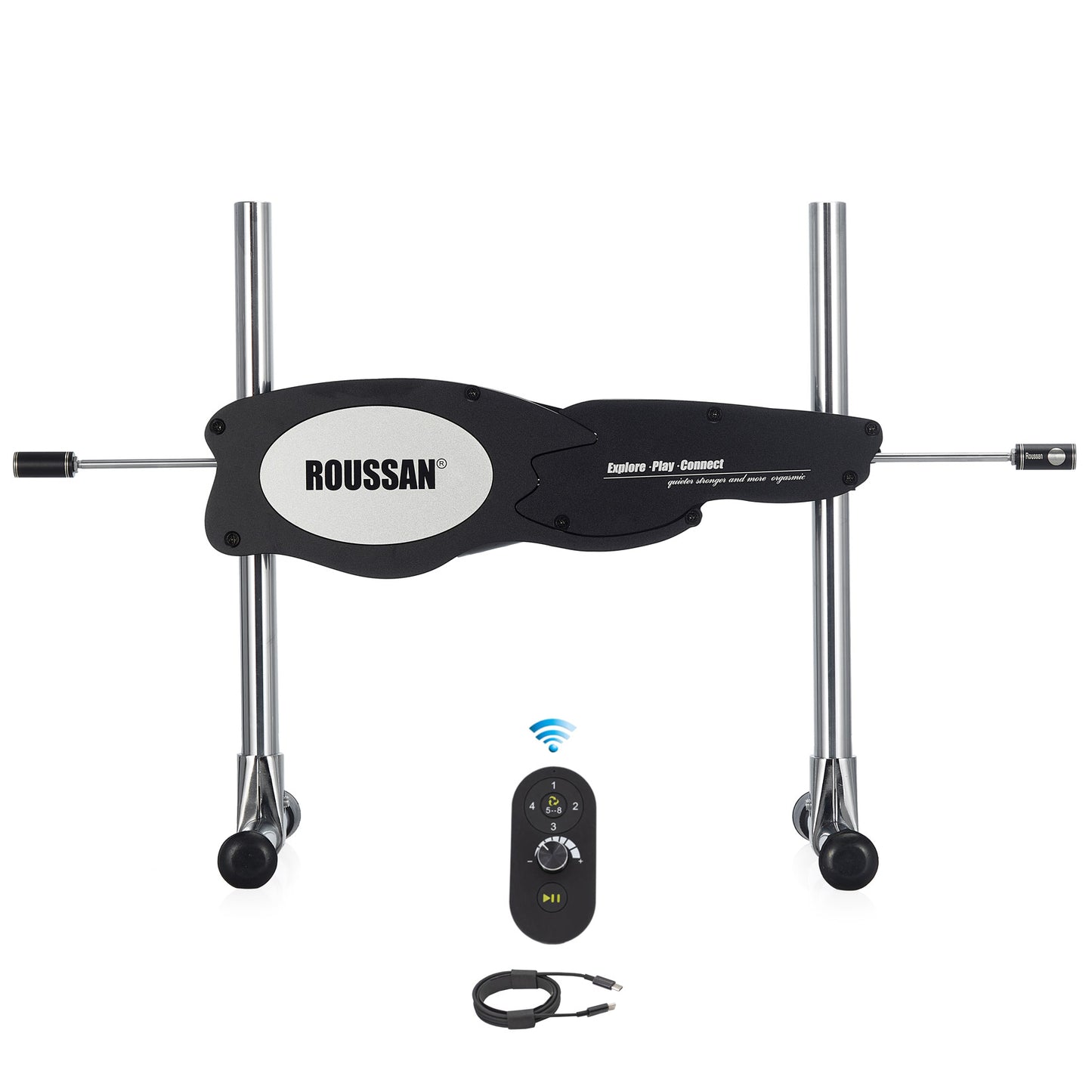 Roussan App Controlled Dual-ended Sex Machine RX-15 with Wireless/Wired Control, 120-watt Motor, Silicone Dildo & Crystal Wand