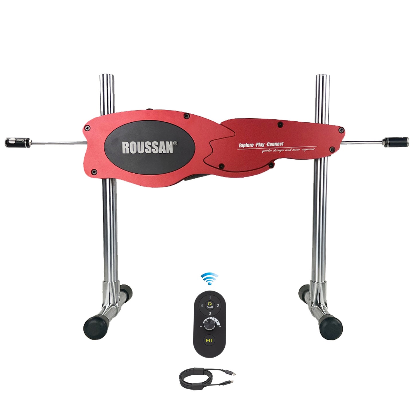 Roussan App Controlled Dual-ended Sex Machine RX-15 with Wireless/Wired Control, 120-watt Motor, Silicone Dildo & Crystal Wand