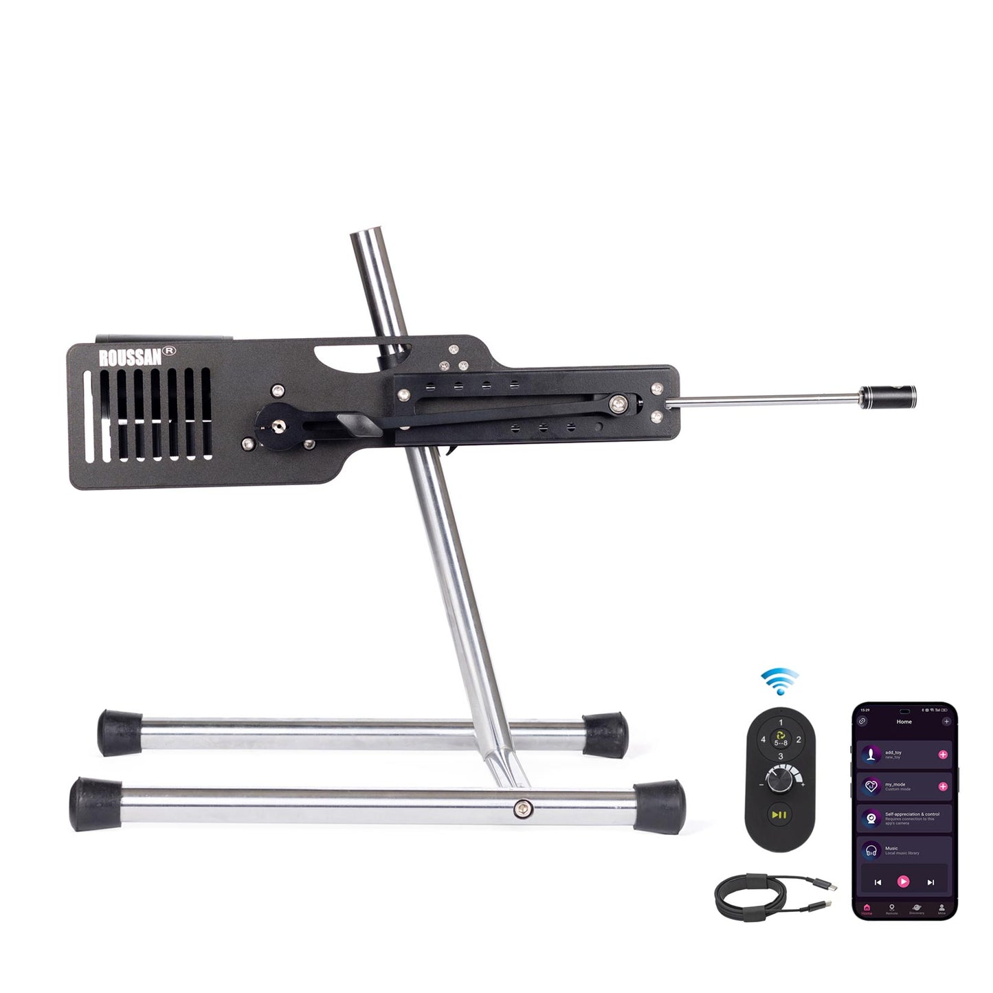 Roussan Sex Machine Black Dragon/Evil | App/Wireless/Wired Control | 120-watt Motor | Silicone Dildo