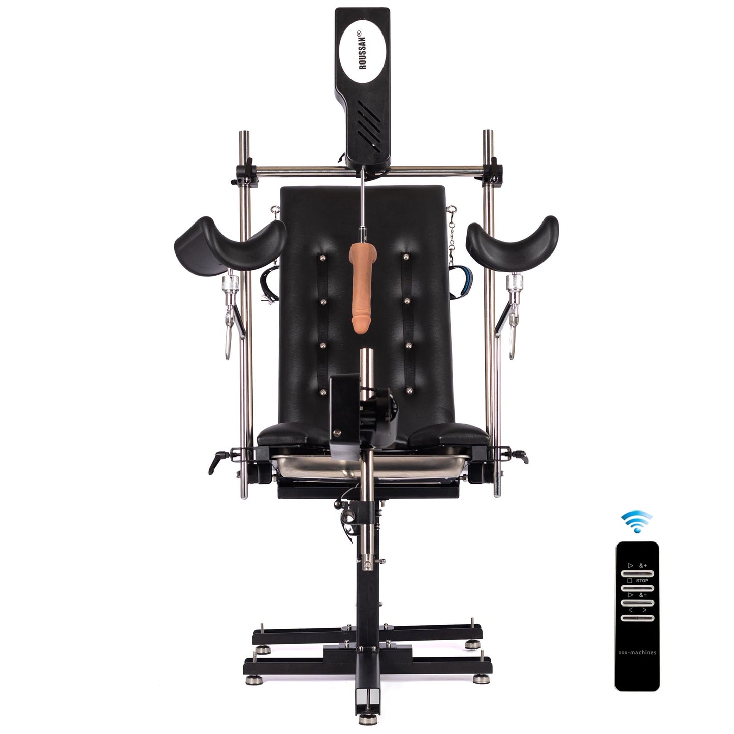 Obedience Chair with Roussan Wireless Control Sex Machine, 120-watt Motor, Silicone Dildo