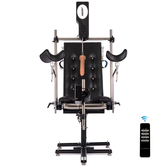 Obedience Chair with Roussan Wireless Control Sex Machine, 120-watt Motor, Silicone Dildo