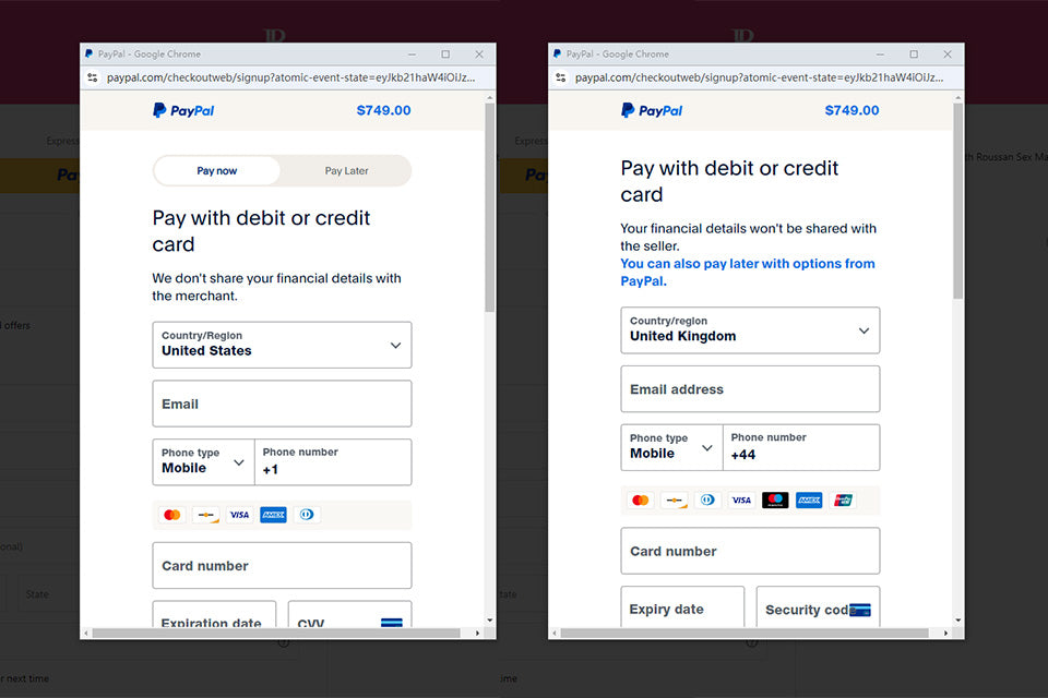 Pay with Credit or Debit Card, Options Depend on The Buyer Location