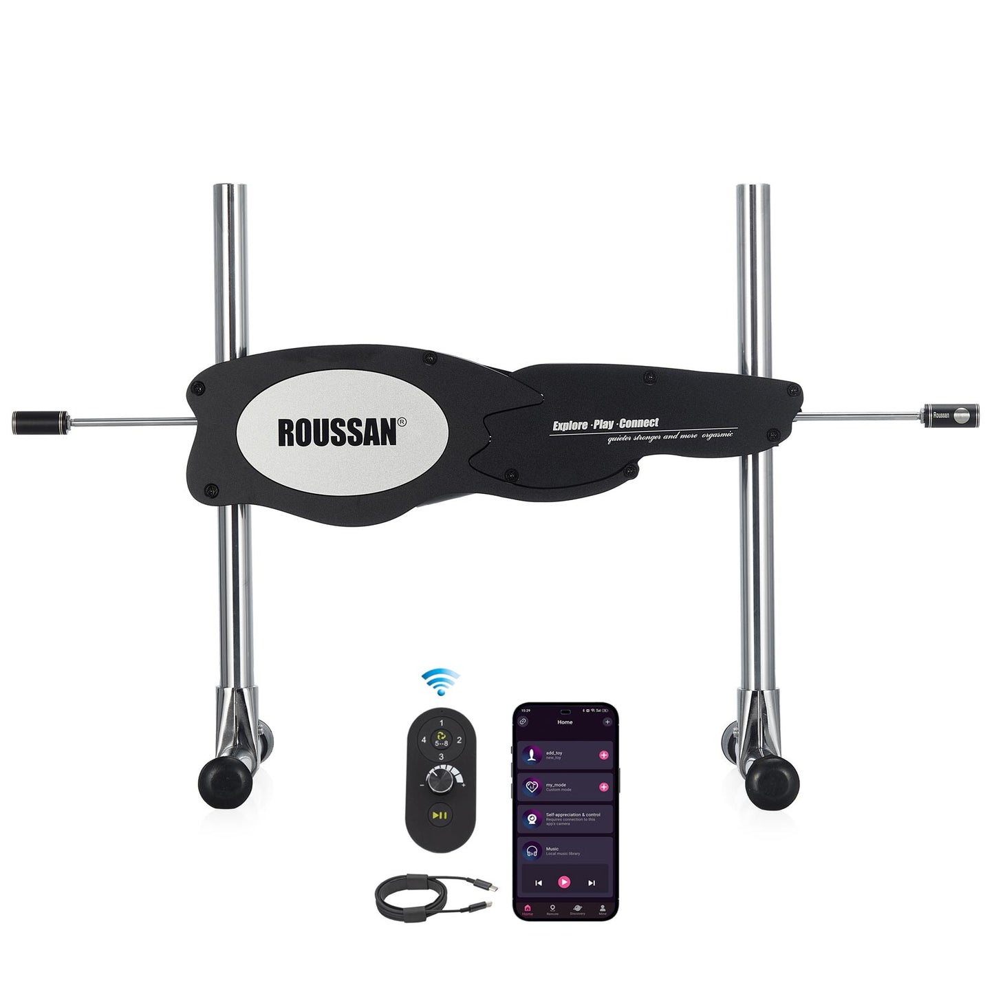 Roussan Dual-ended Sex Machine RX-15 | App/Wireless/Wired Control | 120-watt Motor | Silicone Dildo