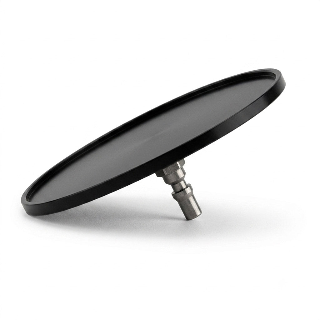 Side profile of metal suction cup adapter, showing the polished base and raised rim.