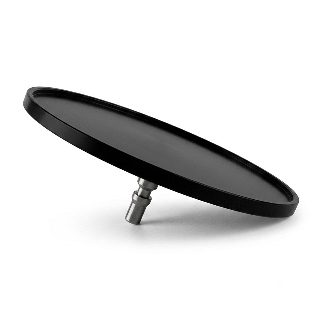 Side profile of metal suction cup adapter, showing the polished base and raised rim.