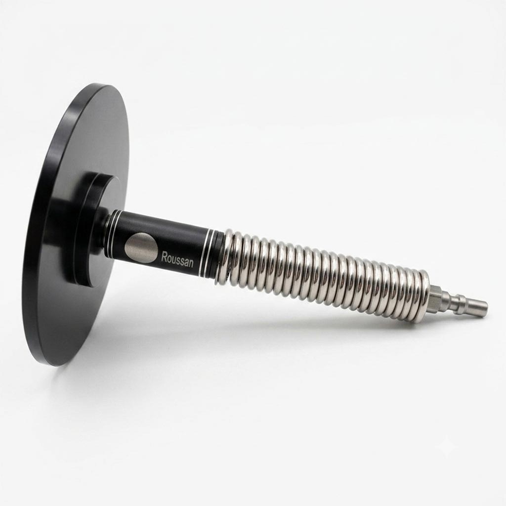 Metal suction cup adapter attached to 4.53-inch flexible spring extension.