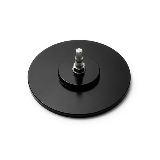 Back of Roussan sex machine 3.74-inch metal suction cup adapter with anti-rotation R-Lock male connector.