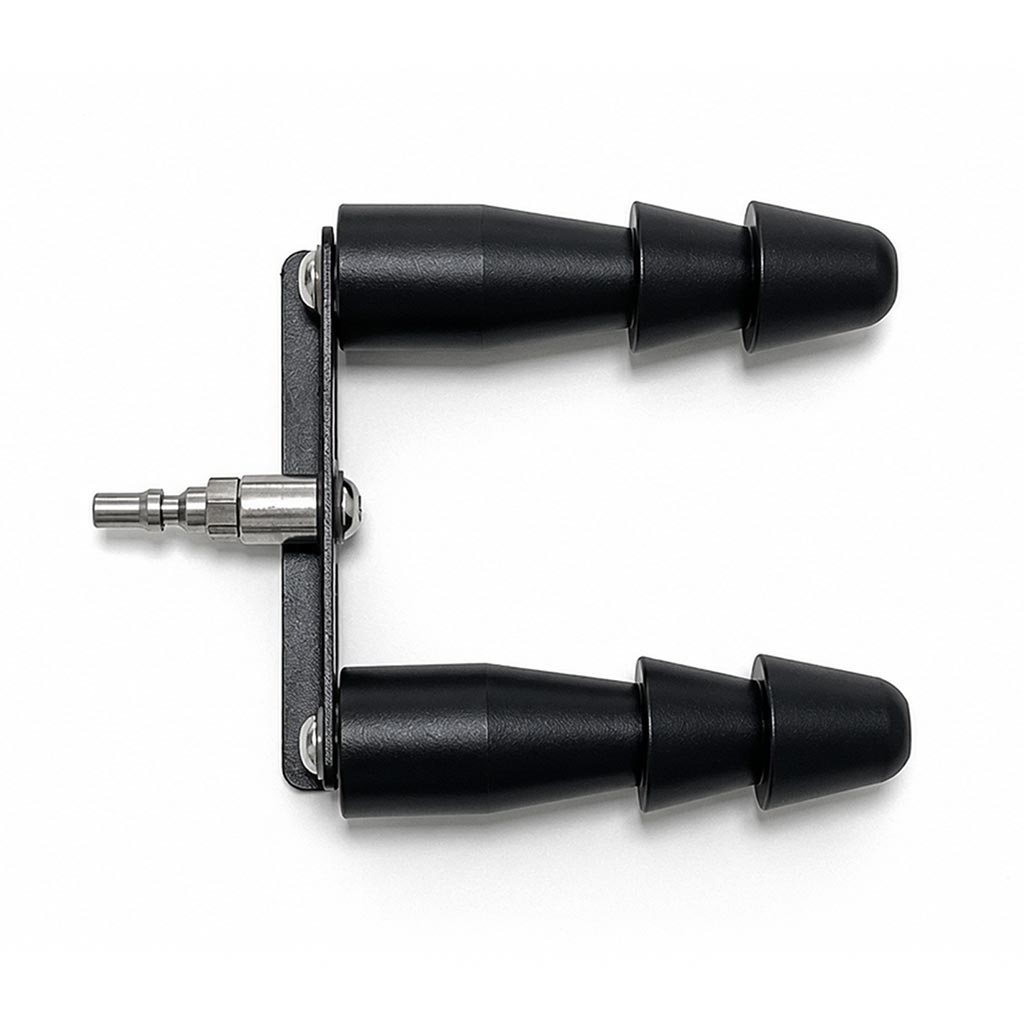 Rear view of Vac-U-Lock doubler adapter showing three screws on a bracket with an R-Lock connector.