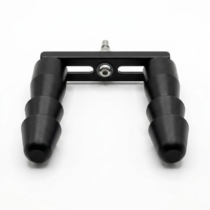 Front view of Vac-U-Lock doubler adapter with two parallel tiered tapered bodies.