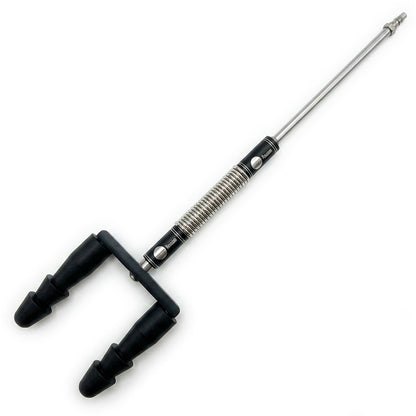 Vac-U-Lock doubler adapter, 4.53-inch flexible spring, and 7.48-inch extension rod attached together.
