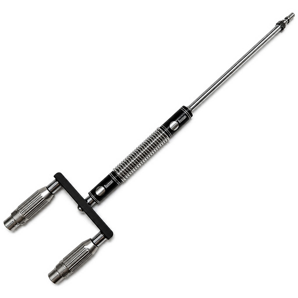 3XLR doubler adapter, 4.53-inch flexible spring, and 7.48-inch extension rod attached together.